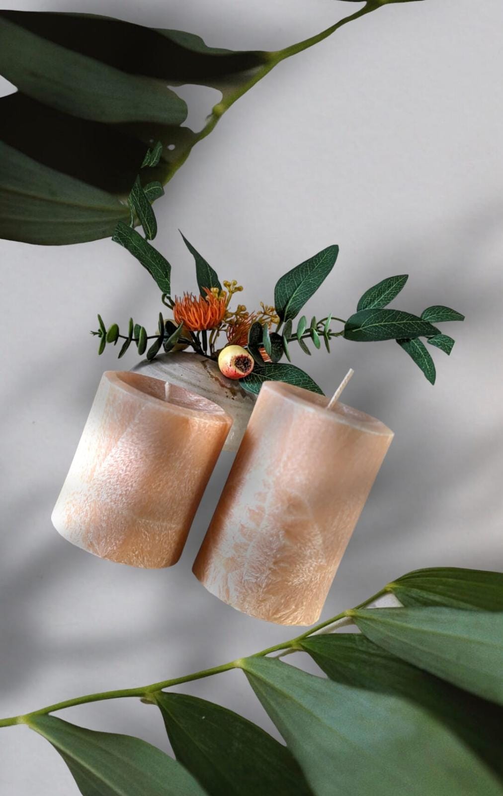 Coconut & Mango Scented Pillar Candle - Peach Colour