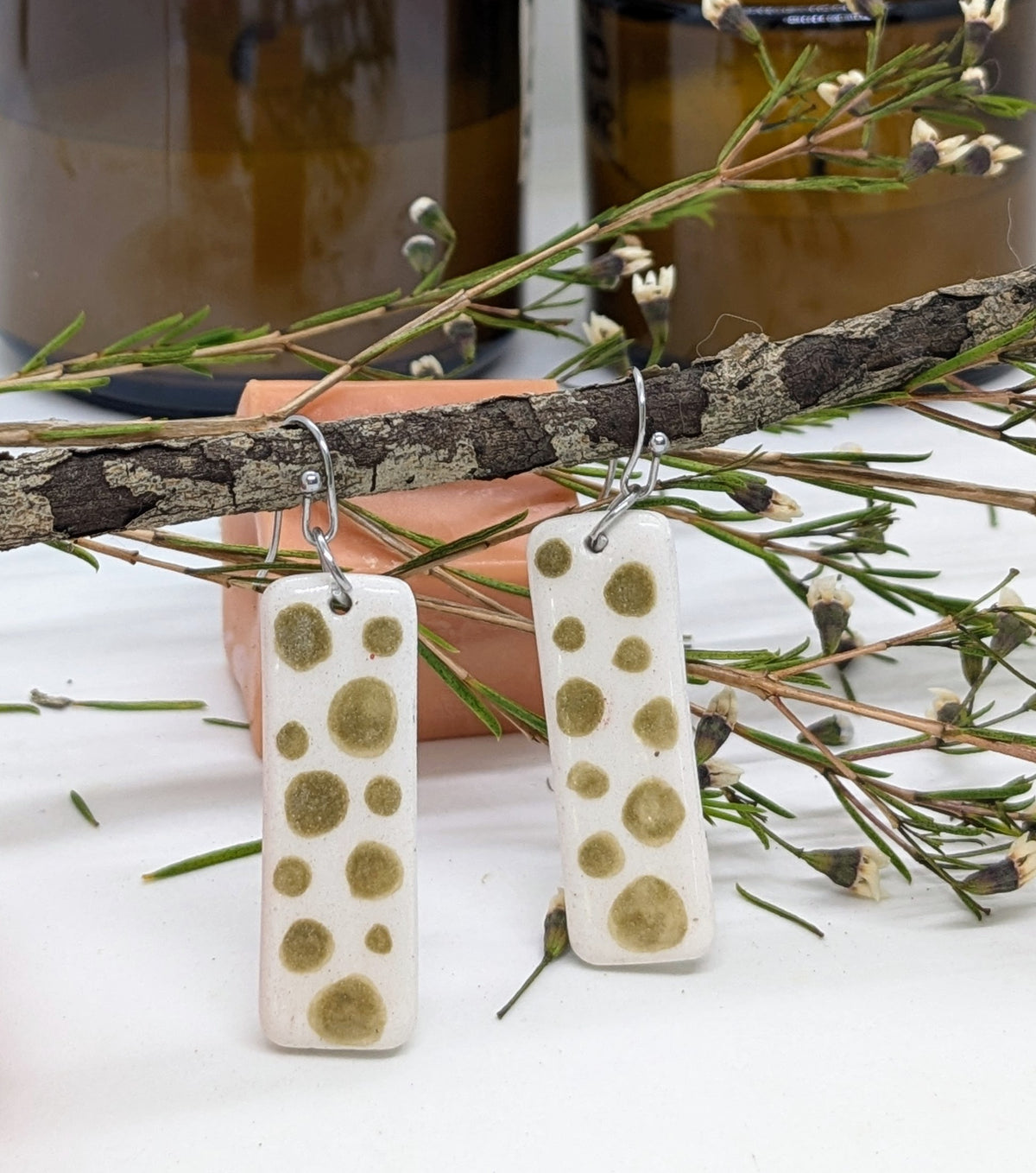 Ceramic Dangle Earrings - Polka Dot