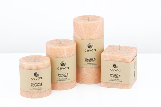 Coconut & Mango Scented Pillar Candle - Peach Colour