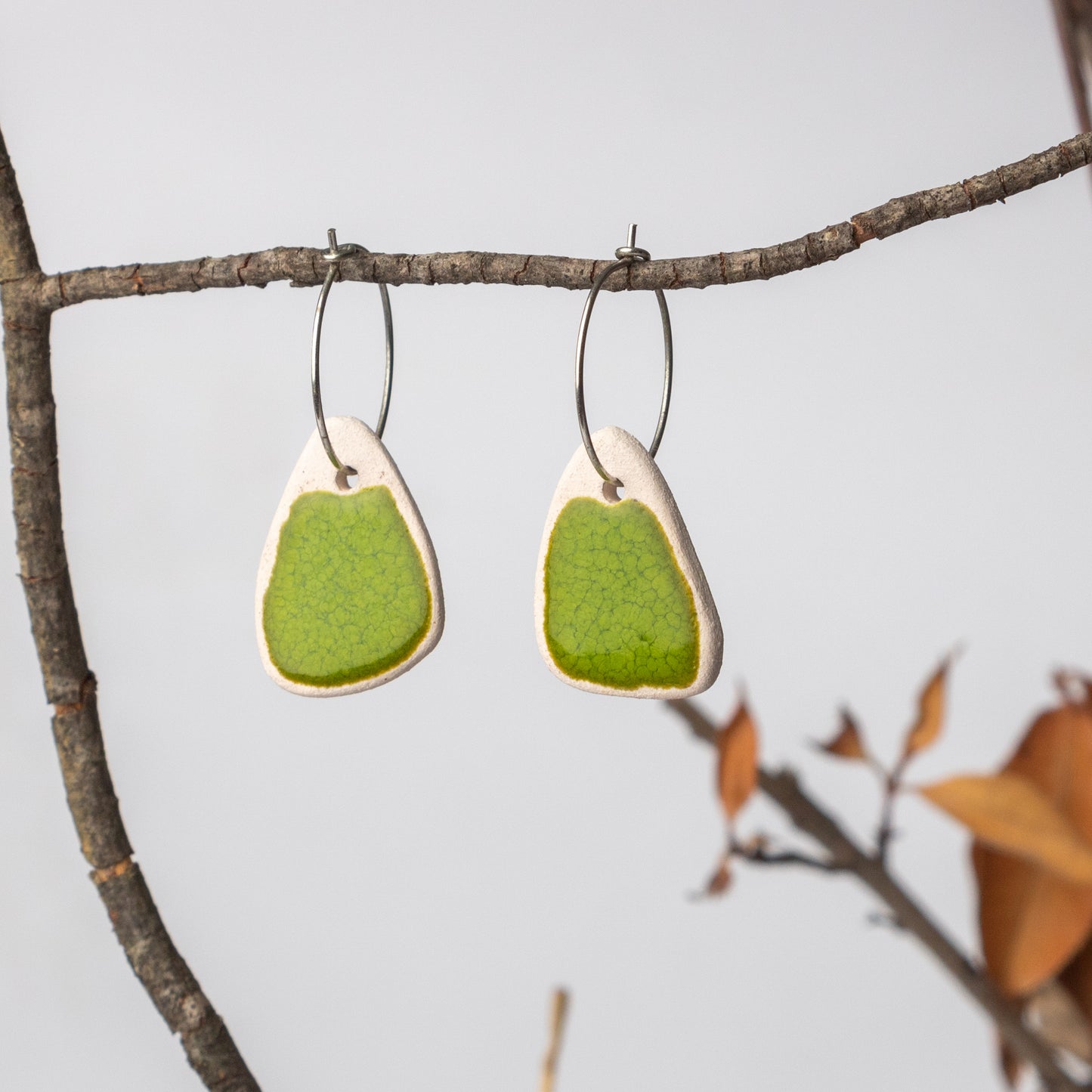 Ceramic Dangle Earrings- Green