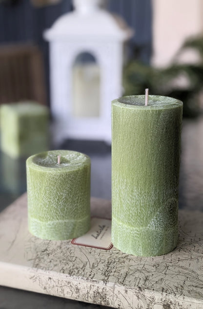 Black Pine Scented Pillar Candle - Forest Green