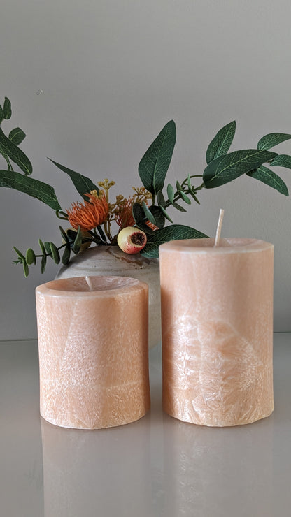 Coconut Mango Scented Pillar Candle- Peach