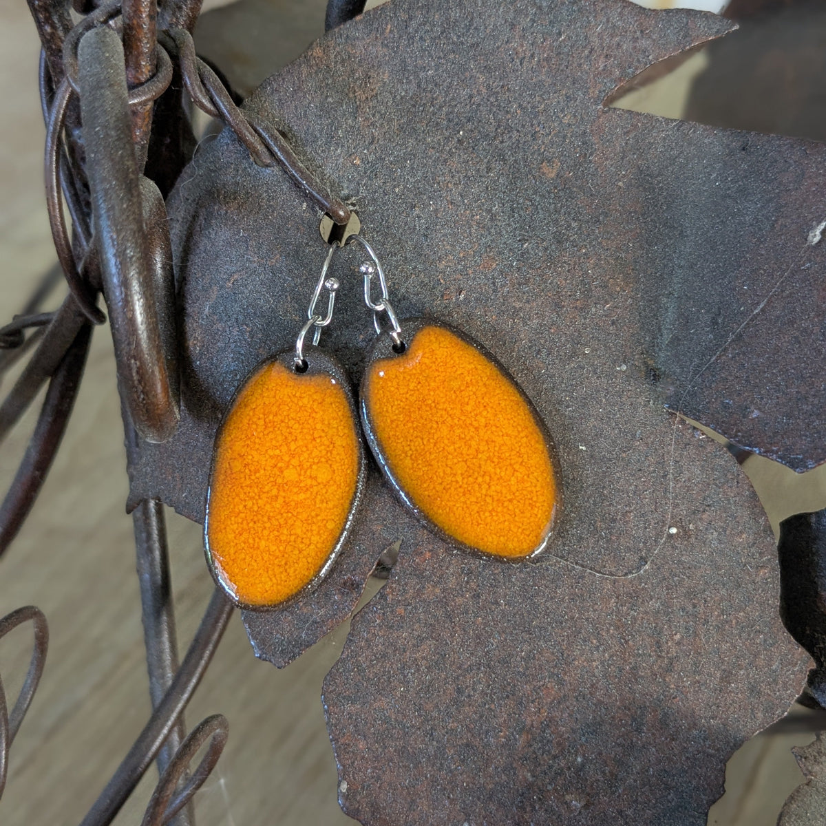 Ceramic Dangle Earrings-Orange