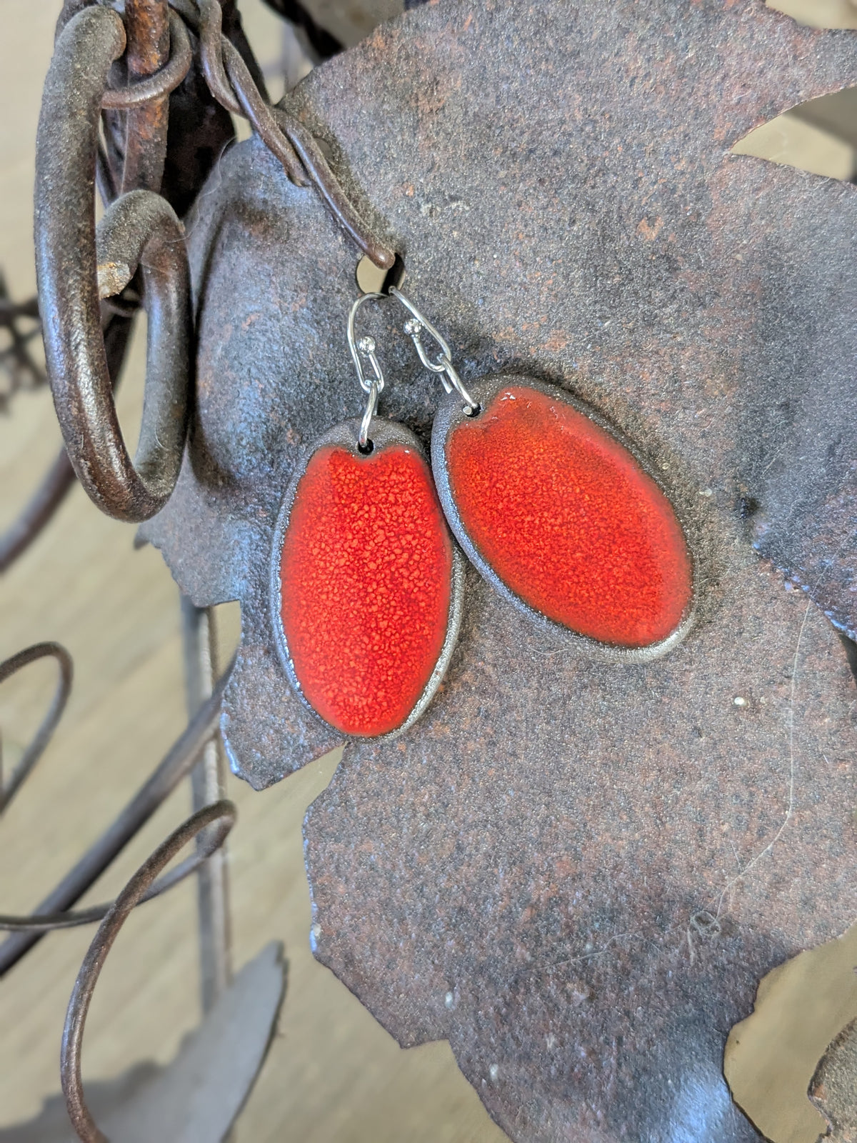 Ceramic Dangle Earrings- Red