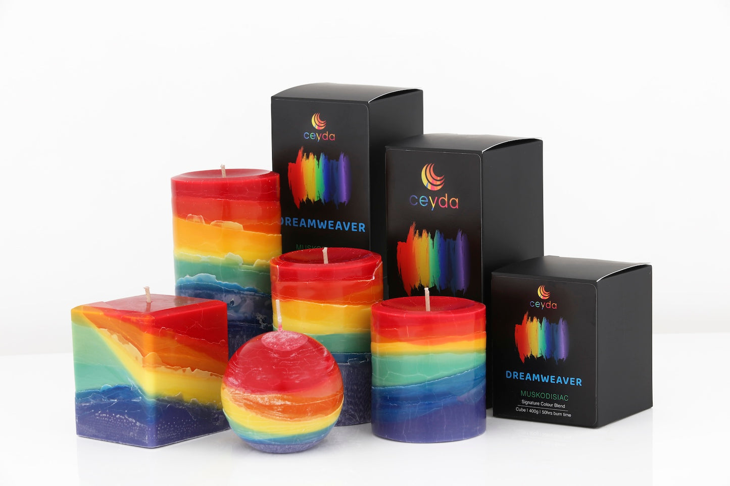 Dreamweaver - Musk Scented Rainbow Pillar Candle