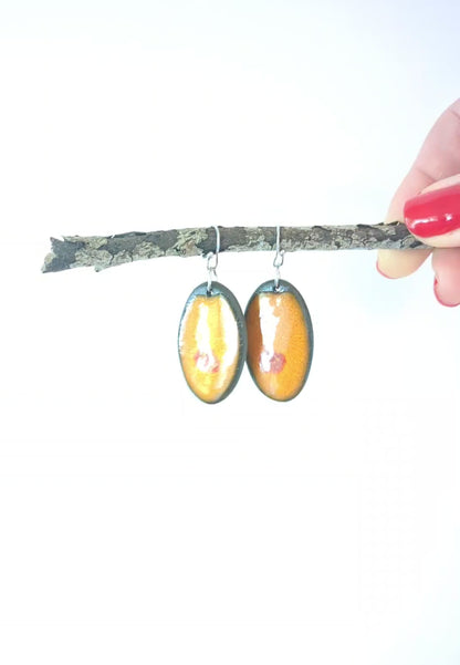 Ceramic Dangle Earrings-Orange with Red Drop