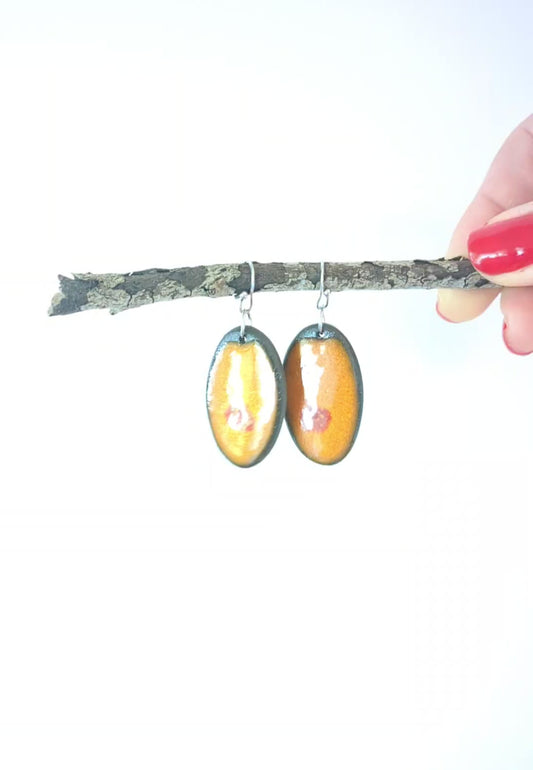 Ceramic Dangle Earrings-Orange with Red Drop