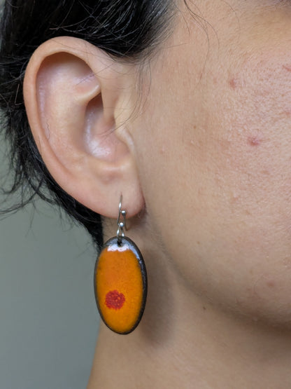 Ceramic Dangle Earrings-Orange with Red Drop