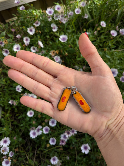 Ceramic Dangle Earrings-Orange with Red Drop