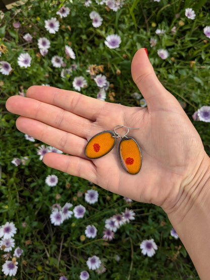 Ceramic Dangle Earrings-Orange with Red Drop