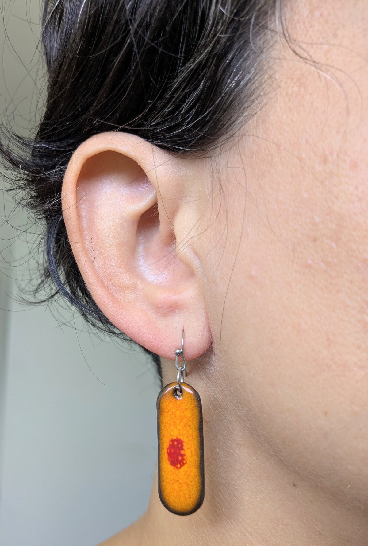 Ceramic Dangle Earrings-Orange with Red Drop