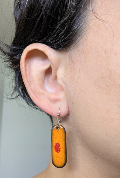 Ceramic Dangle Earrings-Orange with Red Drop