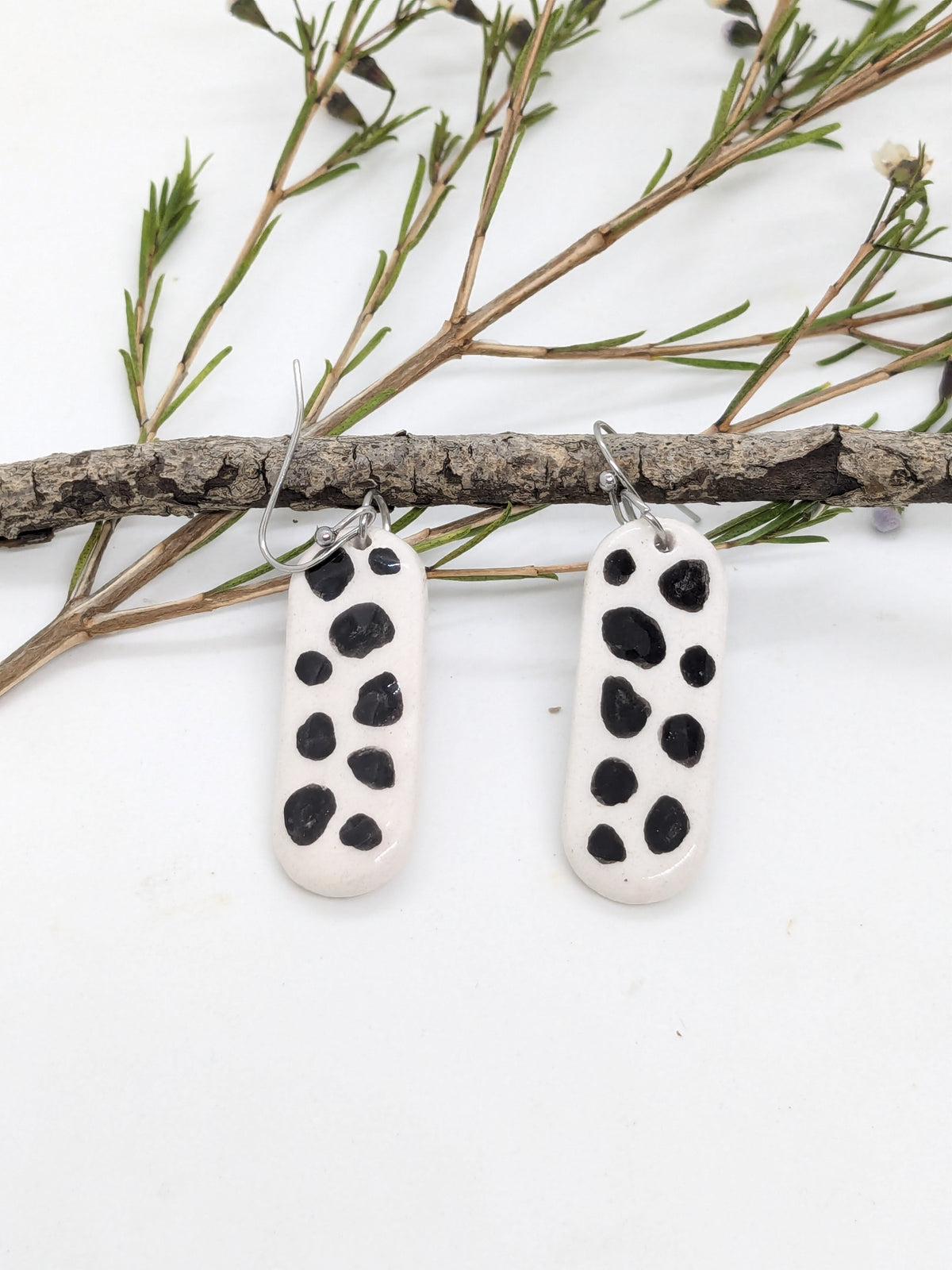Ceramic Dangle Earrings - Polka Dot