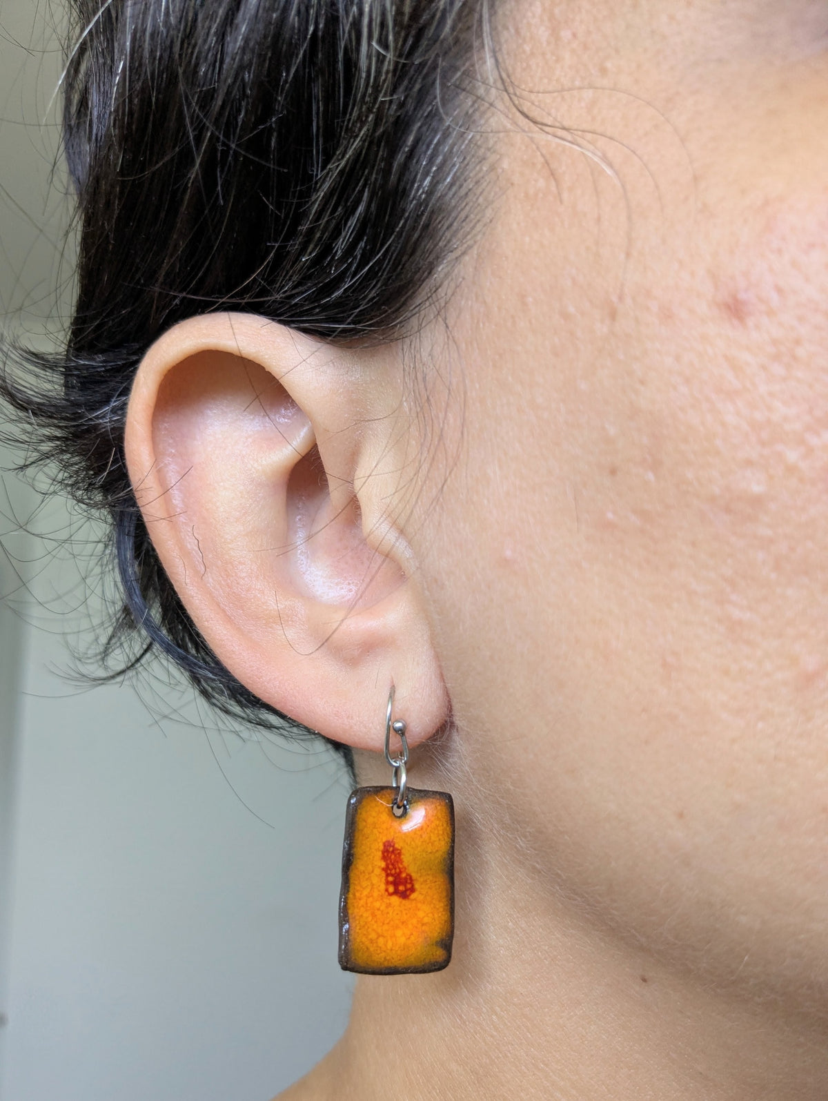 Ceramic Dangle Earrings-Orange with Red Drop