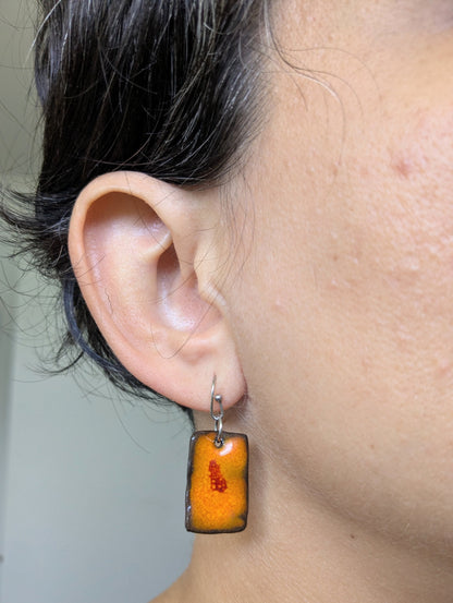 Ceramic Dangle Earrings-Orange with Red Drop