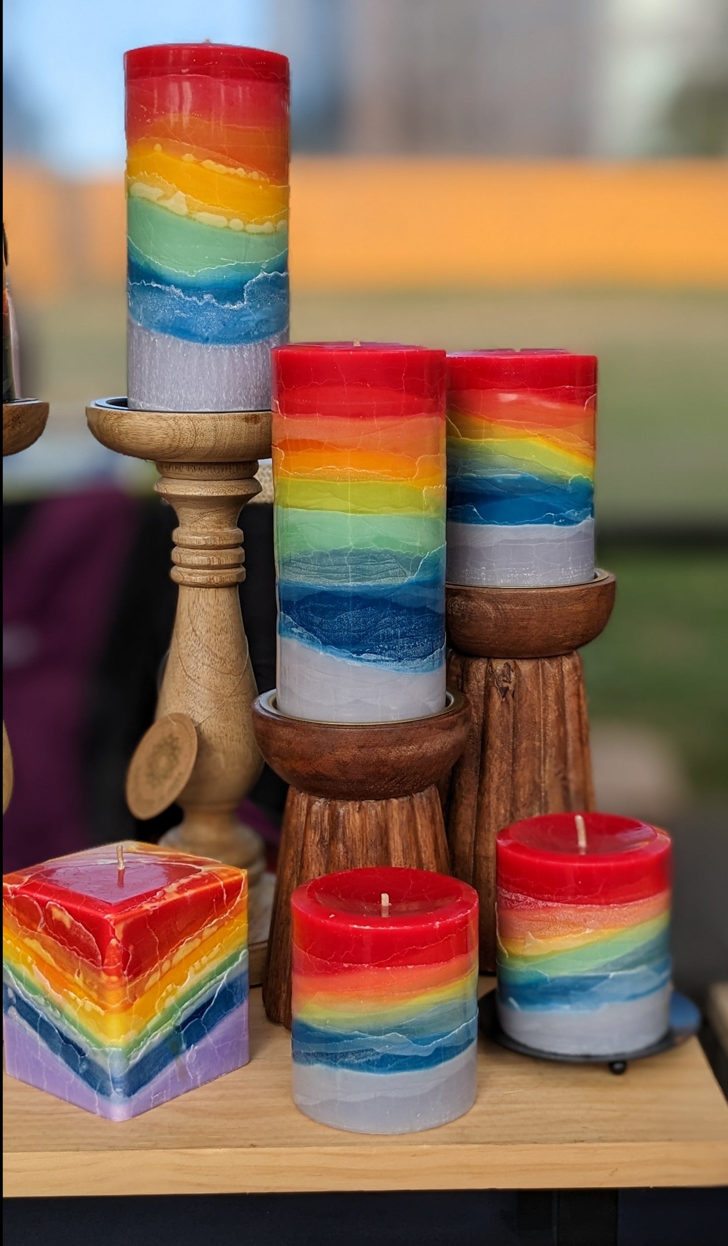 Dreamweaver - Musk Scented Rainbow Pillar Candle